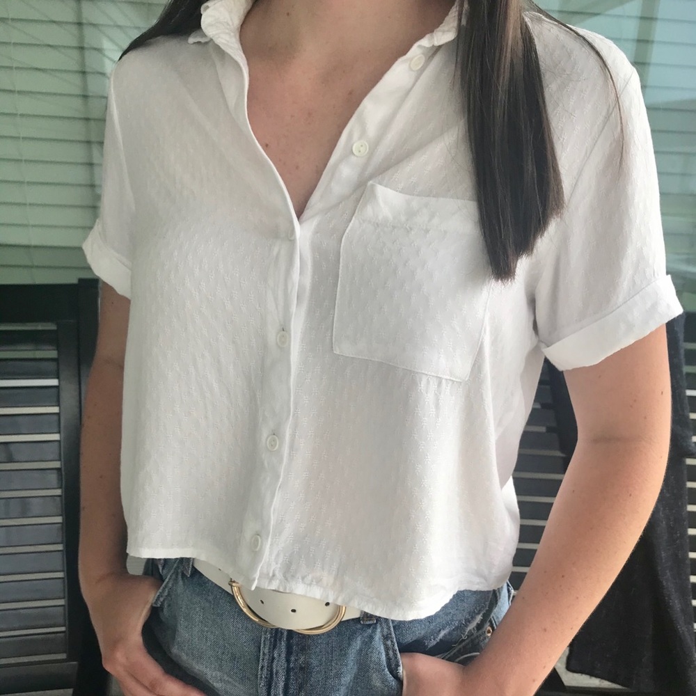 White cropped button down top